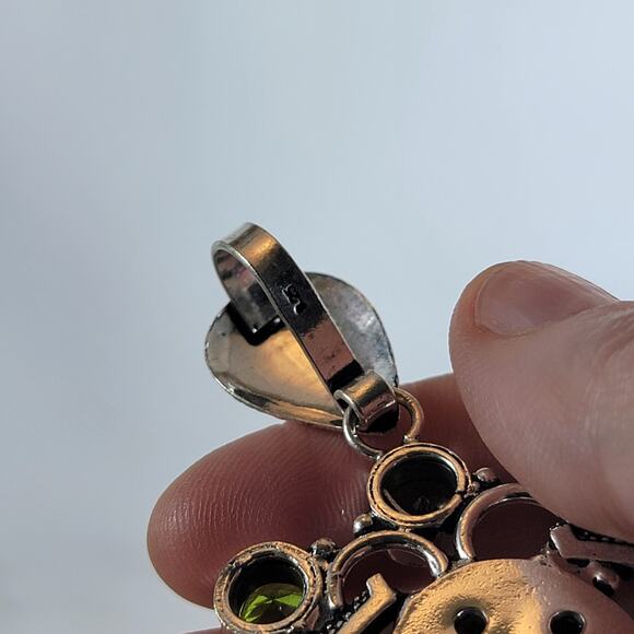Handmade Silver Pendant – Dendritic Opal & Peridot + 20" Silver Snake Chain - Picture 3 of 10
